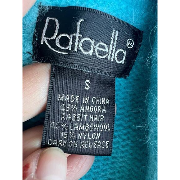 VTG Rafaella Angora Sweater Lambswool S Blue Cowl Neck Y2K 90s Quiet Luxury - Picture 7 of 9